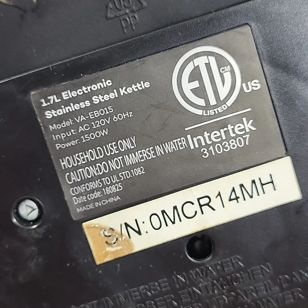 1.7L Electronic Water Kettle Replacement Base Model VA-EB015 Power Cord Motor